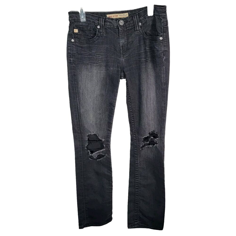 BIG STAR Kayla Jeans Size 27 Long Black Fade Straight Leg Mid Rise Pockets Denim